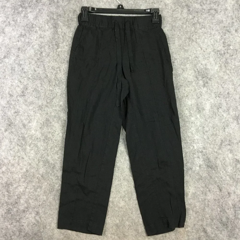 Babaton Pants XXS Linen Black Straight Crop Mid Rise Casual Drawcord Artizia